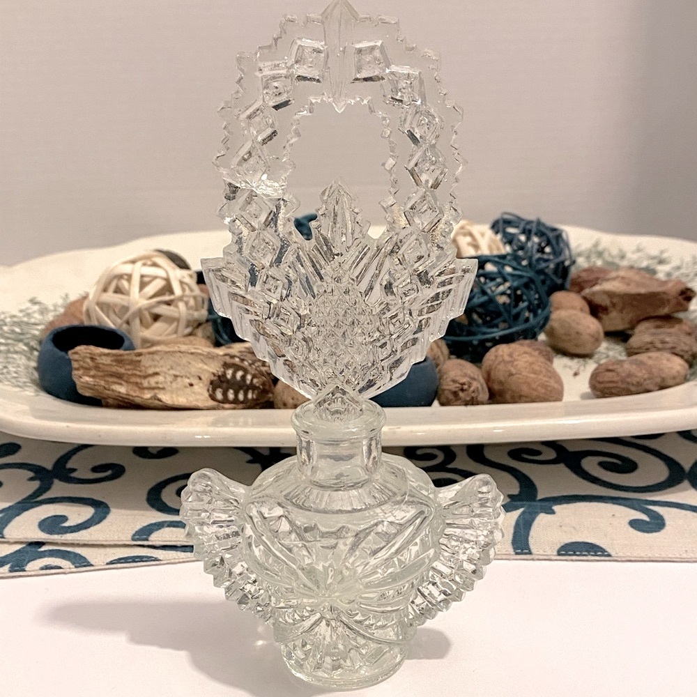 Antique Pressed Glass Perfume Bottle Women’s Scottish Thistle & Large Dabber